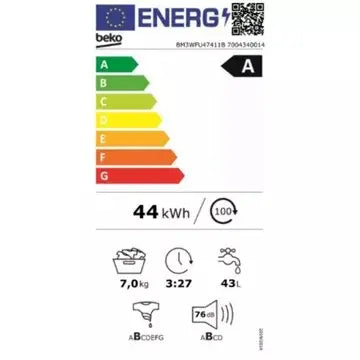 Lave linge hublot BEKO BM3WFU47411B Energy Spin