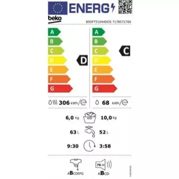 Lave linge séchant hublot BEKO B5DFT51044DOS