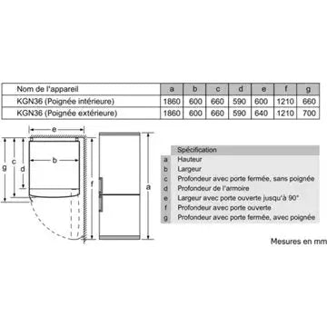 Réfrigérateur combiné BOSCH KGN36VLED Série 4 VitaFresh