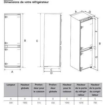 Réfrigérateur combiné encastrable ESSENTIELB ERCVI200-55miB1 194cm